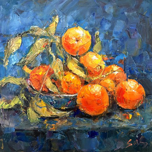 Citruses on blue by Liubou Sas