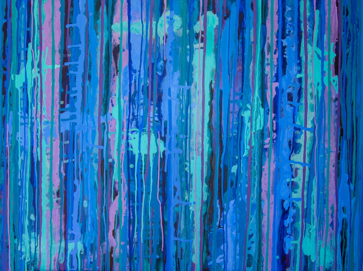 Organic Abstract Acrylic Painting By Josephine Window, 48 X 36", Dusk Dreaming, Original Artwork