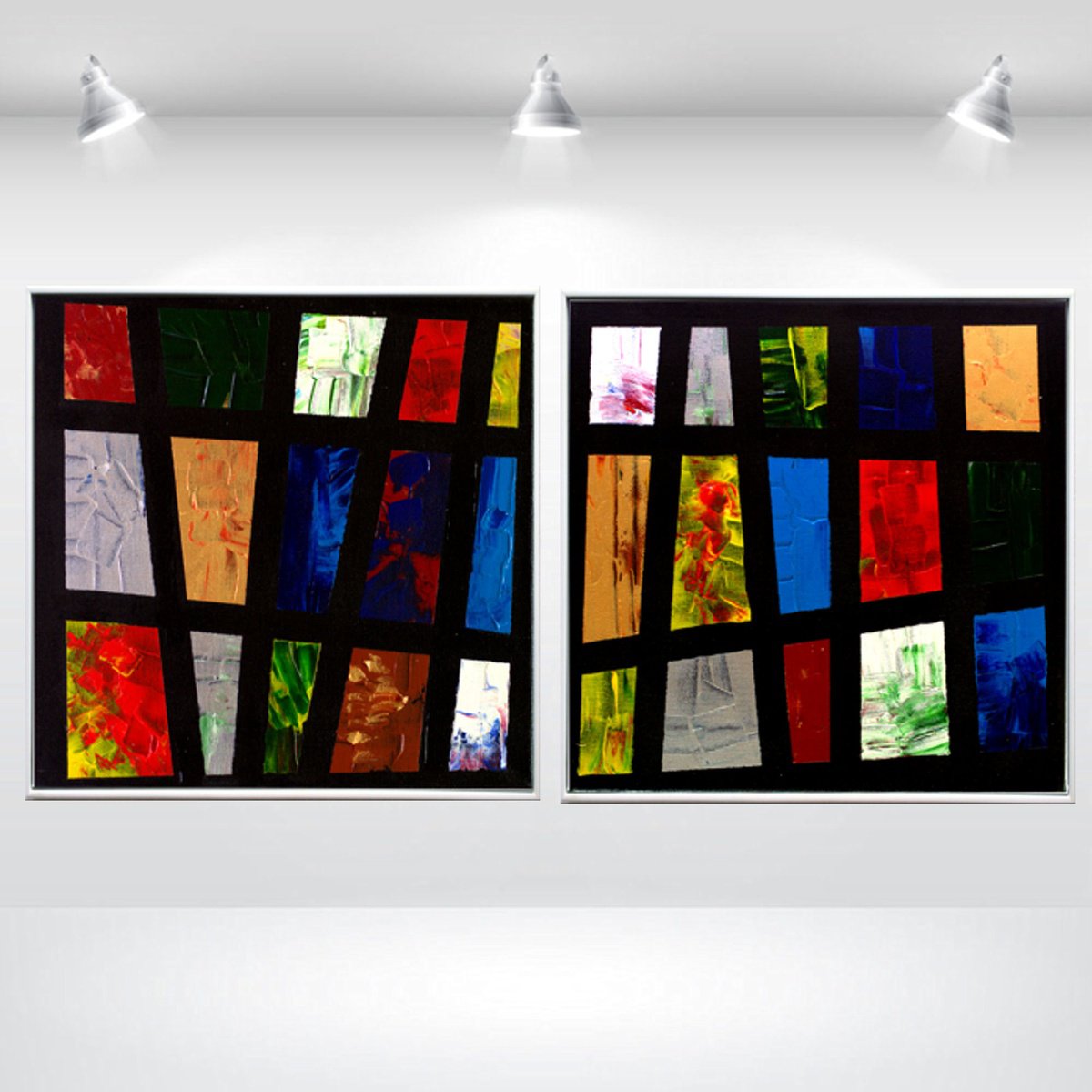 Abstract Acrylic Painting By Edelgard Schroer, 26 X 13, Color Grid, Original Artwork