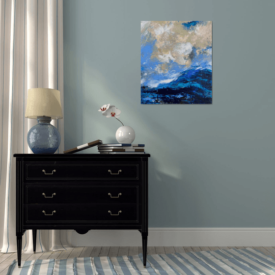 SEA HARMONY -  abstract sea, original painting on canvas, wall decor, abstract painting, blue, sea and sky