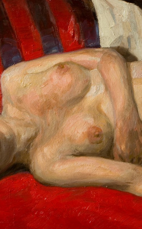 nude woman on red and black by Olivier Payeur