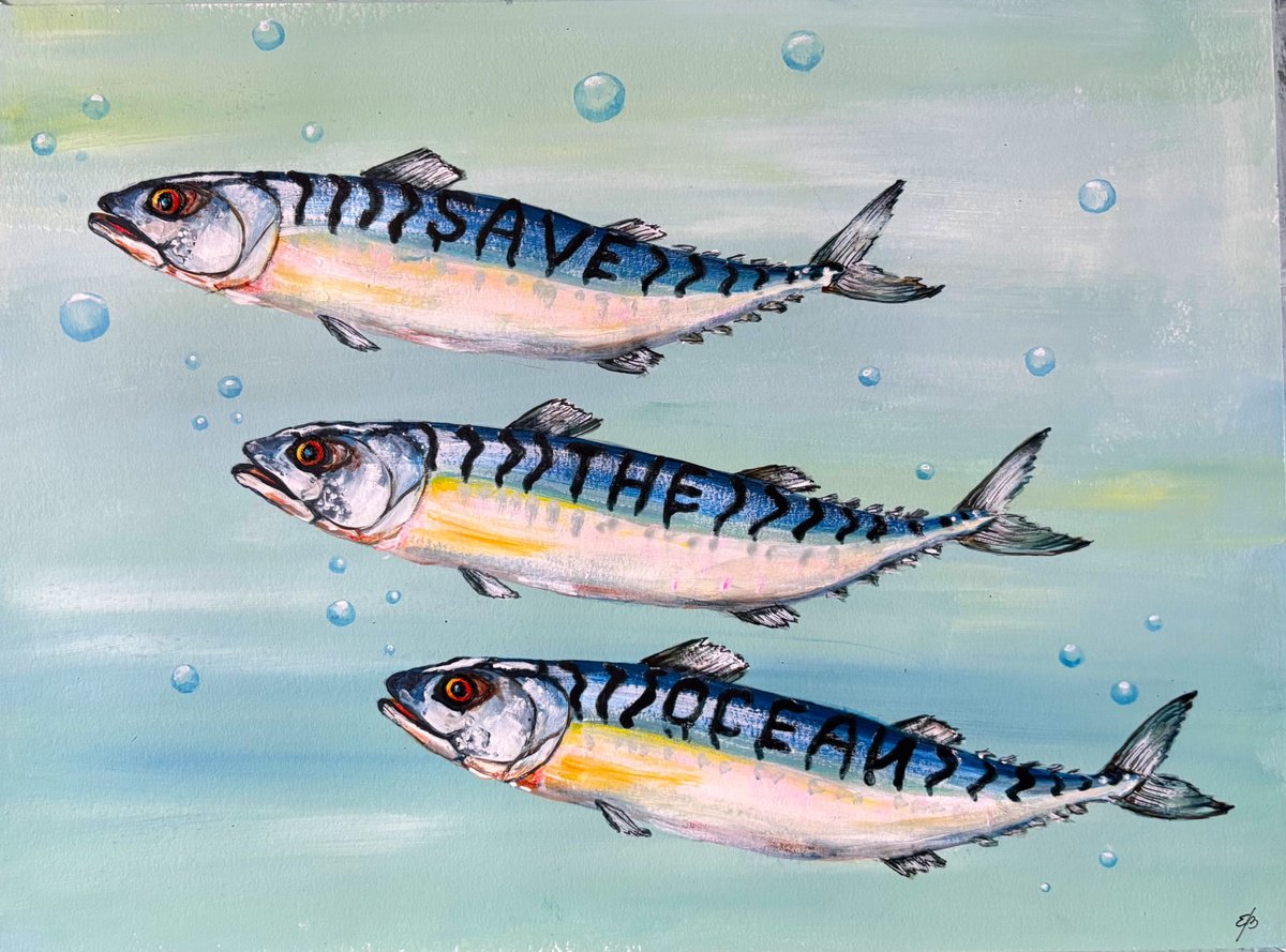 Illustrative Painting , Save The Ocean By Lena Smirnova, 14 X 11, Artwork For Sale On Artfinder