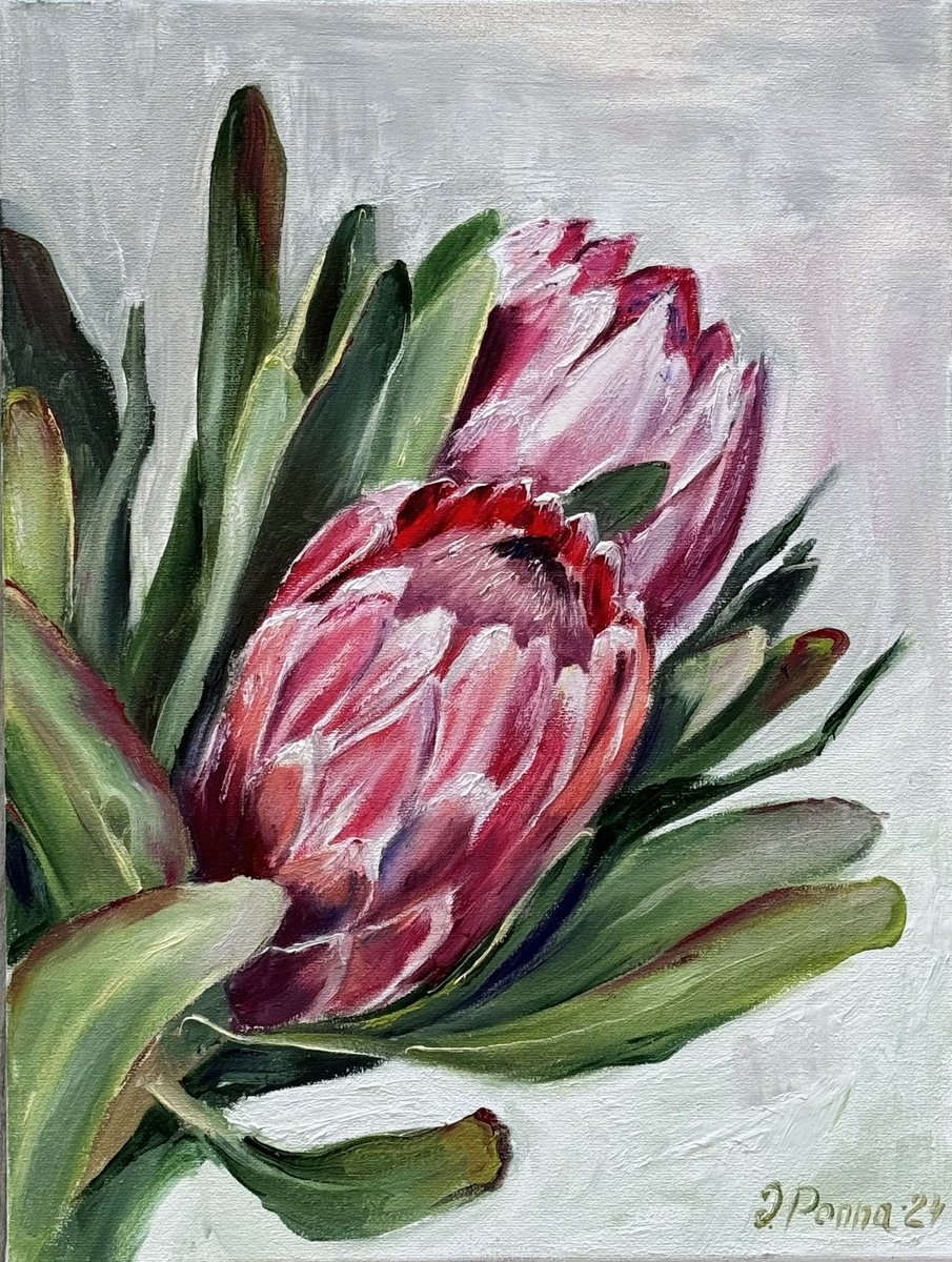 Photorealistic Botanical Oil Painting By Irina Ponna, 12 X 16, Exotic Flowers, Original Artwork