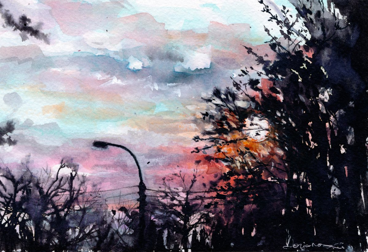 Expressive Landscape Watercolour By Doriana Popa, 7 X 5, Home, Original Artwork