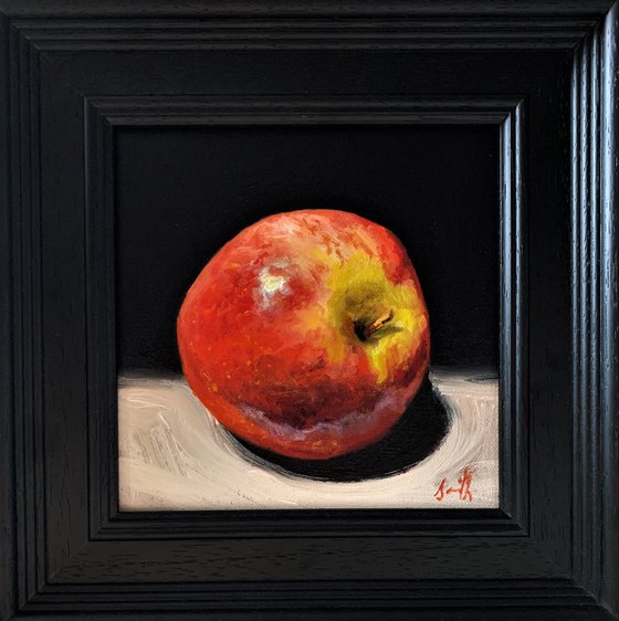 Apple oil painting still life on canvas, framed ready to hang.