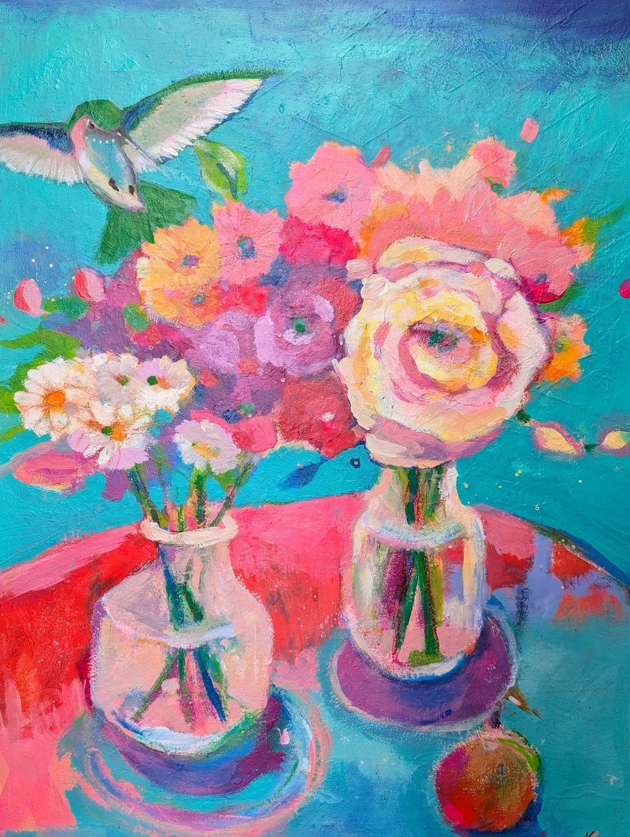 Impressionistic Botanical Acrylic Painting By Kerri Mccabe, 18 X 24", Surprised By Joy., Original Artwork