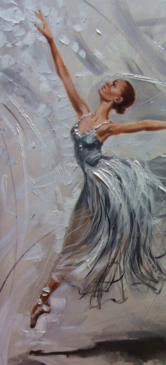 " GREY MAGIC ... "- ballerina liGHt  ORIGINAL OIL PAINTING, GIFT, PALETTE KNIFE