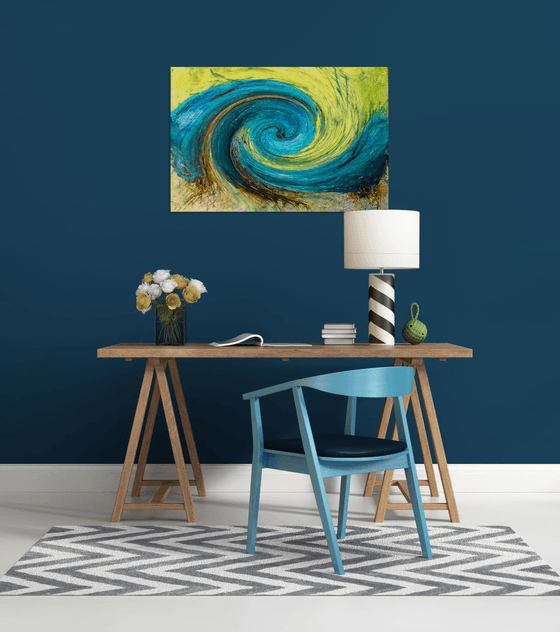 Abstract Wave in Turquoise and Chartreuse