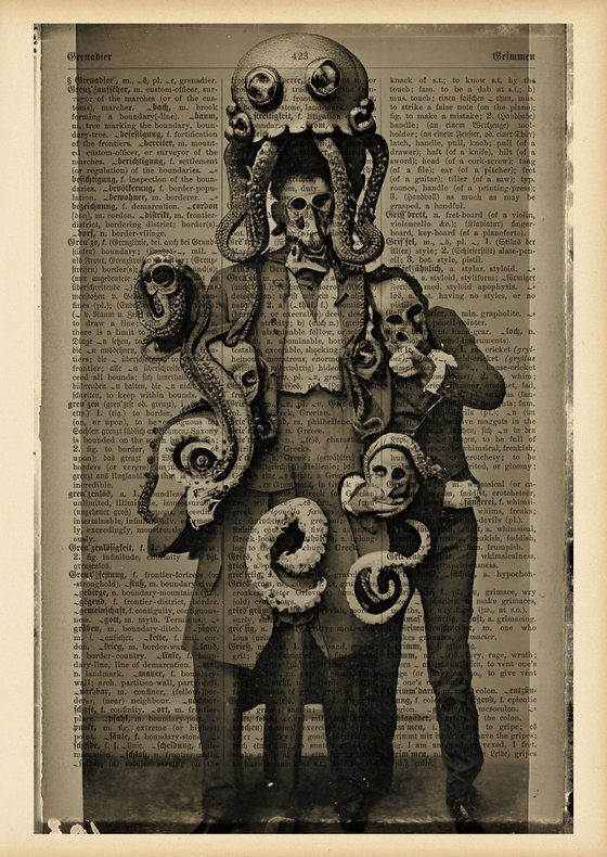 Kraken Clan - Collage Art on Dictionary Vintage Book Page