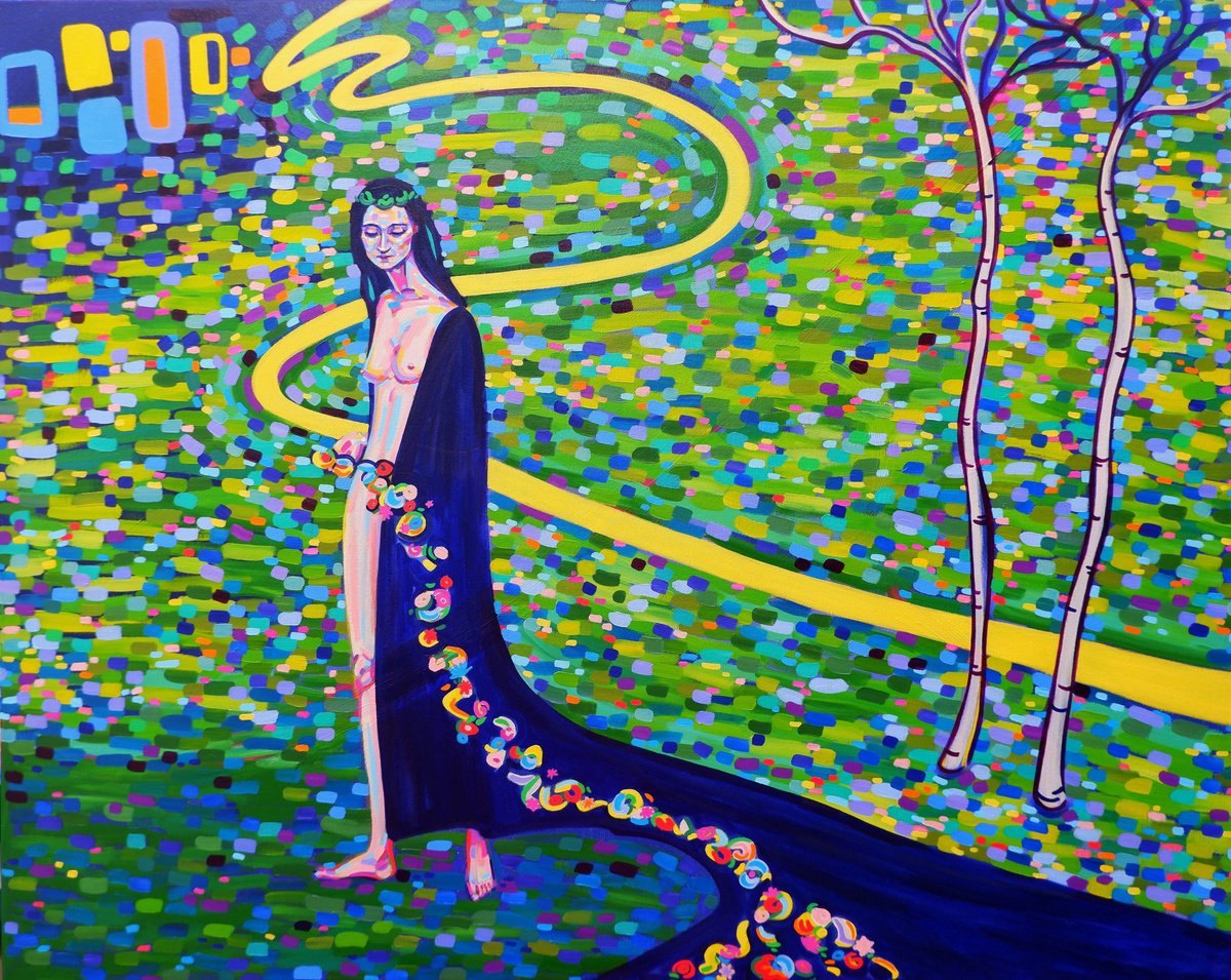 Impressionistic Portrait Oil Painting By Van Lanigh, 39 X 31", Midway On Our Life