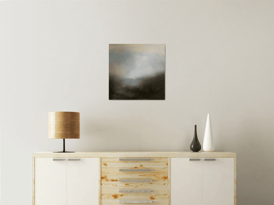 Serenity 50X50 cm  - gold particles original oil painting landscape gift modern urban art office art decor home decor gift idea