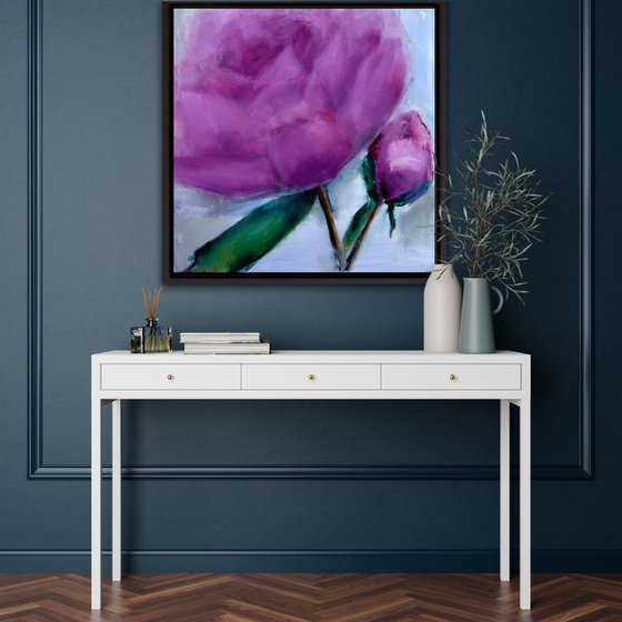 Peony Canvas painting Contemporary flower art original Floral painting Purple