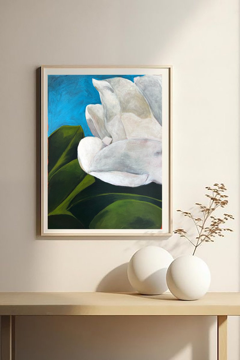 Photorealistic Botanical Acrylic Painting By Anahita Ghazanfari, 14 X 18, Magnolia 8, Original Artwork