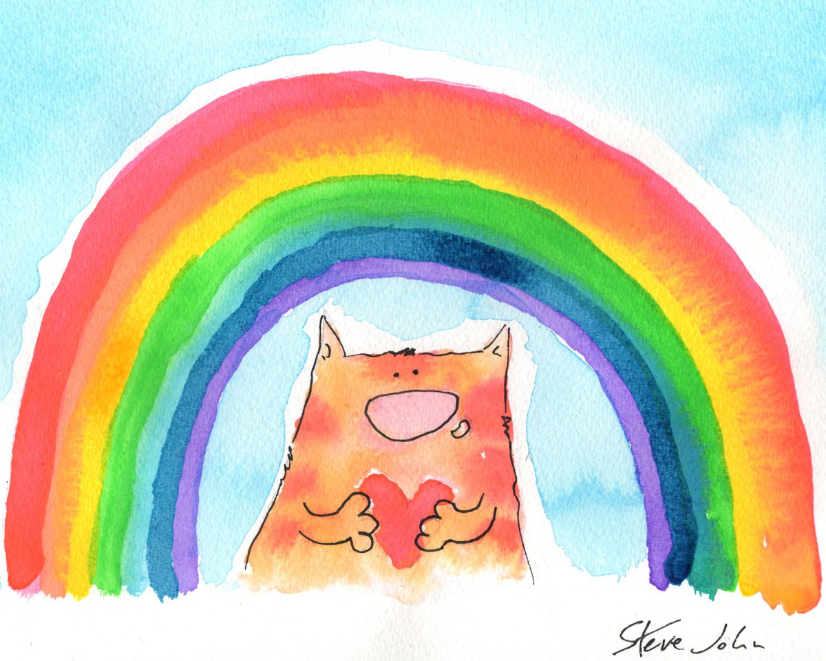 Cat under colourful rainbow 1 by Steve John