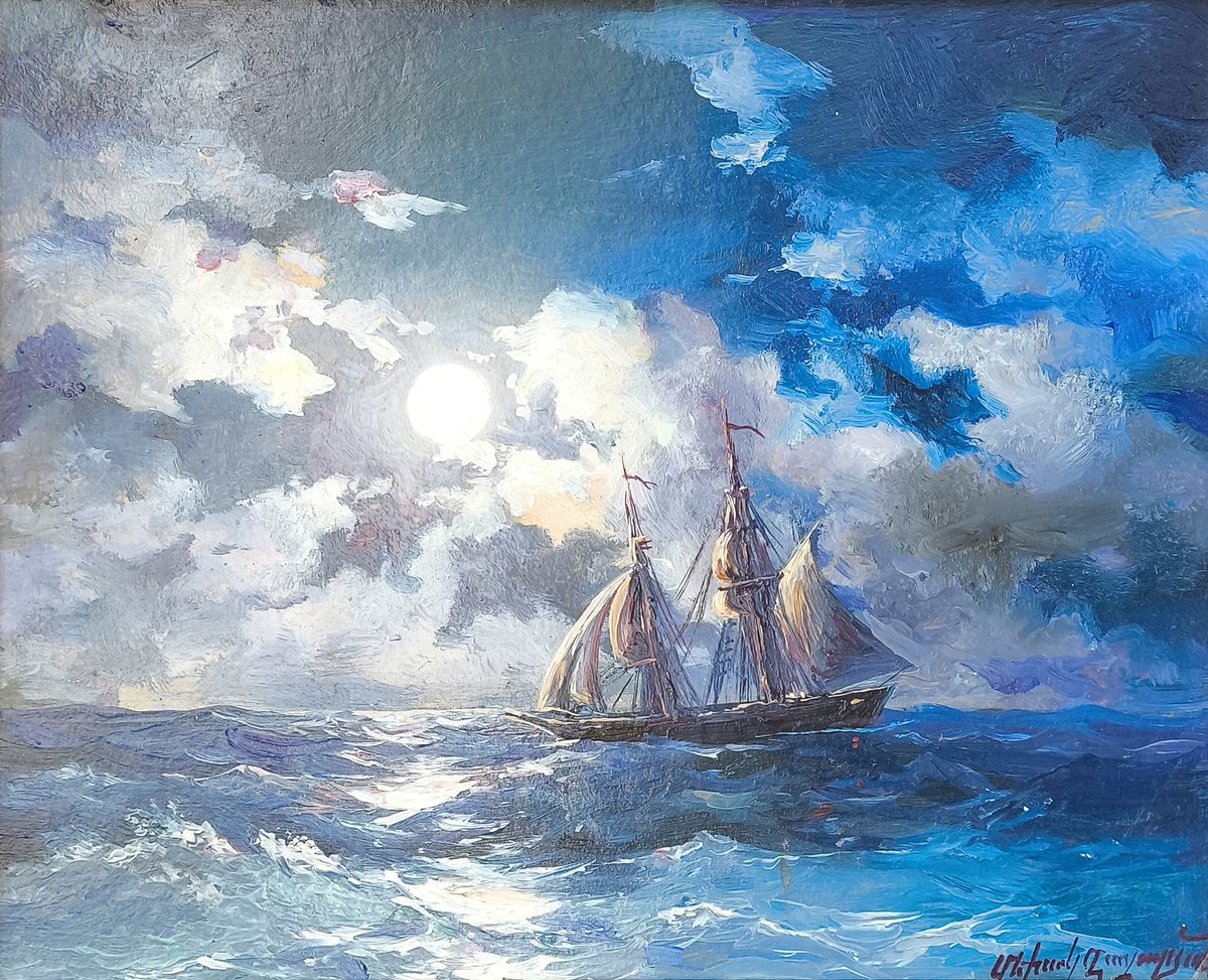 Moonlit Voyage By Mexak Xazaryan, 12 X 9, Artwork For Sale On Artfinder