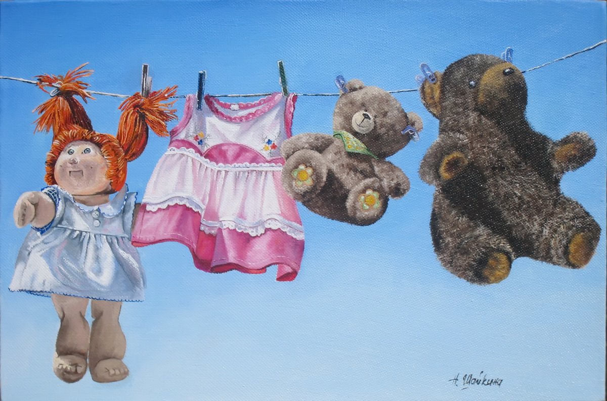 Impressionistic Still Life Oil Painting By Natalia Shaykina, 24 X 16", Toys, Original Artwork