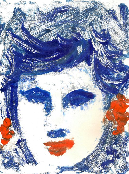 Portrait of a woman - Classic Blue Woman IV by Asha Shenoy