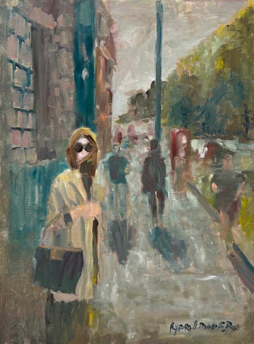 Impressionistic Cityscapes Oil Painting By Ryan Louder, 12 X 16", At A Glance, Original Artwork