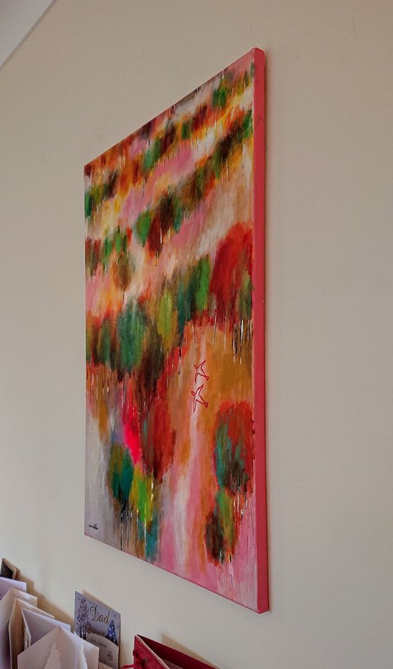 Flying in paradise, Original abstract painting, Ready to hang, wall art