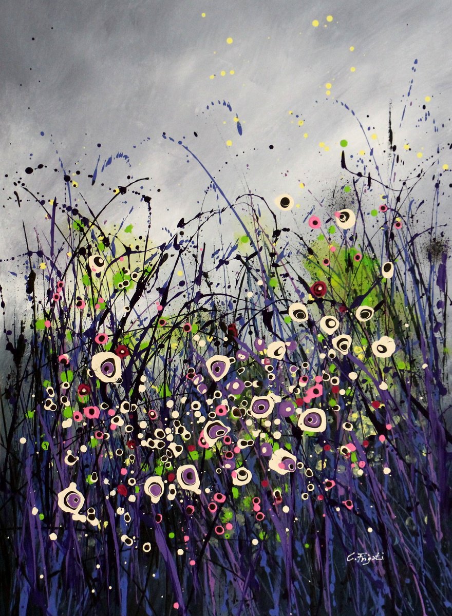 Abstract Landscape Acrylic Painting By Cecilia Frigati, 21 X 29, Charm Of The Dusk #1, Original Artwork