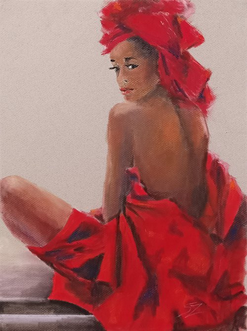 African woman in a red dress by Susana Zarate