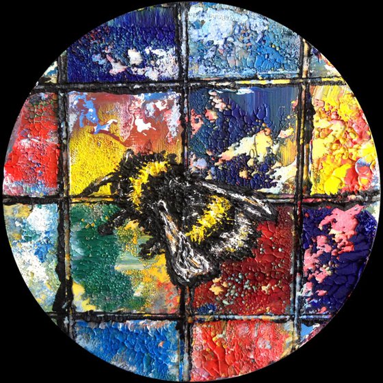 "Blending In" - Original PMS Bee Micro Painting - 9.5" x 9.5"