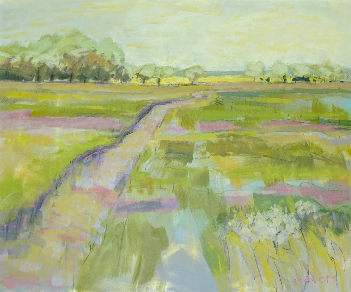 Impressionistic Landscape Acrylic Painting By Chrissie Havers, 35 X 30, May, Original Artwork