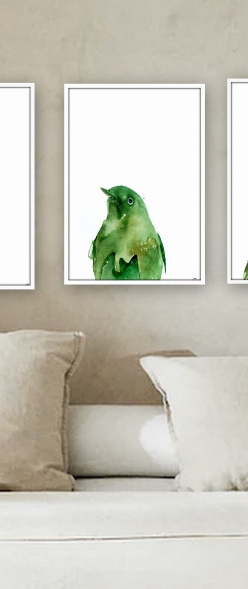 Set of 3 Bird paintings. by Nadia Moniatis