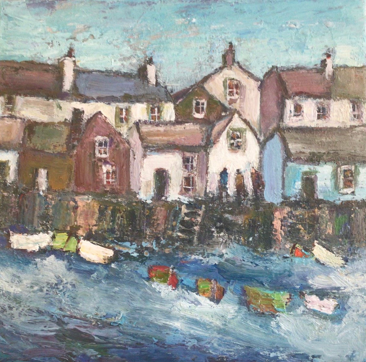 Naive Acrylic Painting , Rising Tide By Roma Mountjoy, 12 X 12, Artwork For Sale On Artfinder