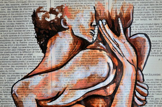 Lovers - Original Painting Collage Art on Vintage Page