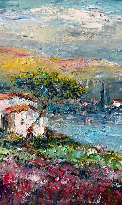 Springtime in Garda / Gardasee, oil painting with Italian golden frame. by Altin Furxhi