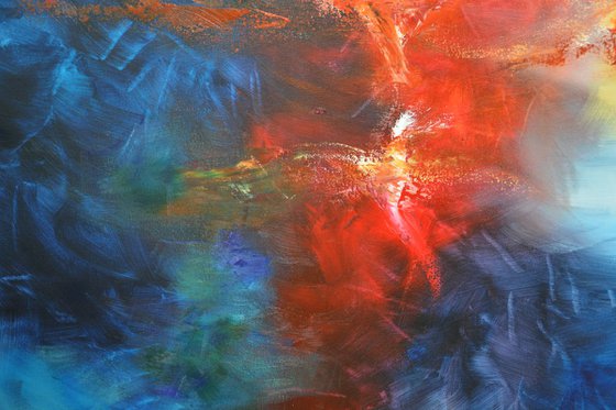 Solar flares II - 60"x60" square red and blue abstract painting