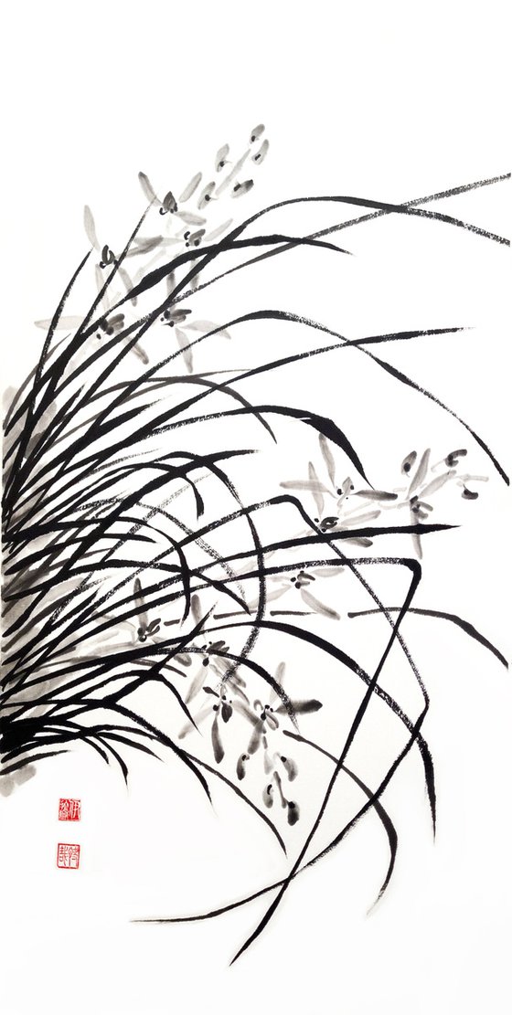Ink monochromatic orchid grass - Oriental Chinese Ink Painting