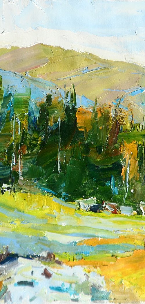 Mountains Painting Forest Original Oil Painting Oil on Canvas by Yehor Dulin
