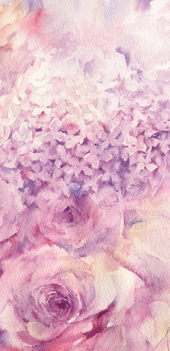 ROSES AND HYDRANGEA 2020.006 original watercolor 30x40