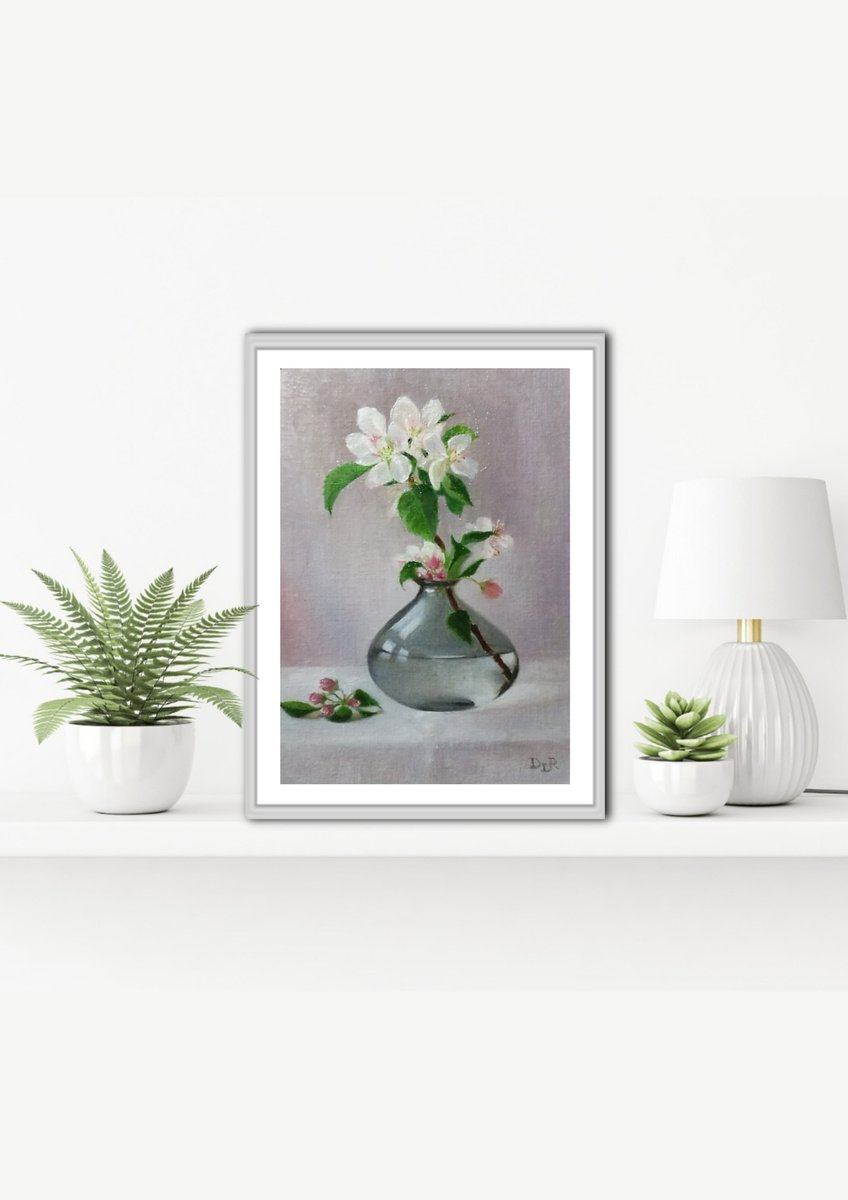 Impressionistic Botanical Oil Painting By Daniela Roughsedge, 8 X 12, Apple Blossom In Tender Light, Original Artwork
