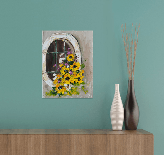 Window with yellow  Flowers