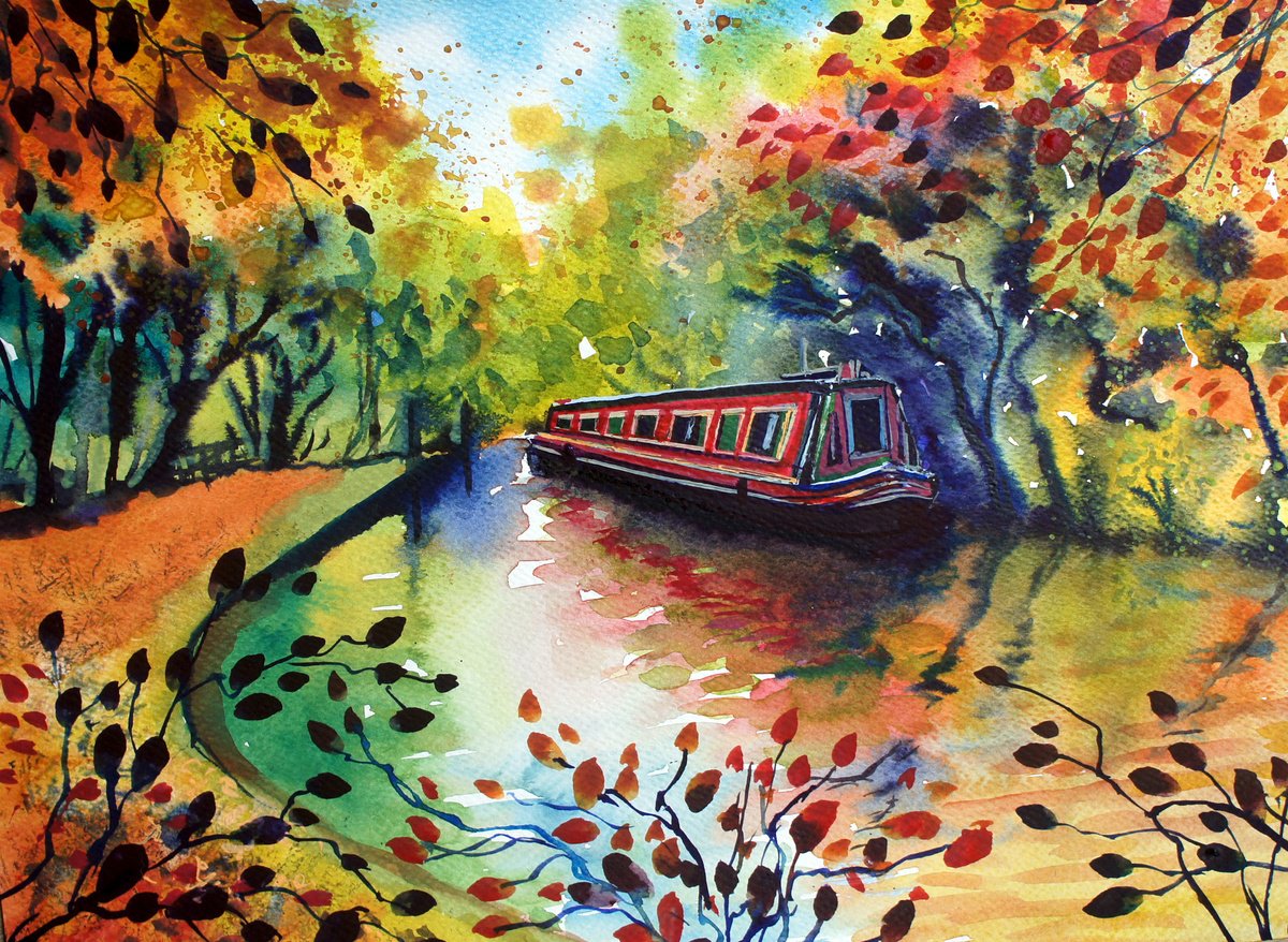 Canal Boat on the Great Ouse by Julia  Rigby