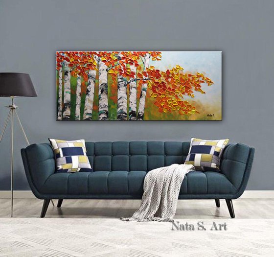 Fall Birch Forest - Textured Tree Painting