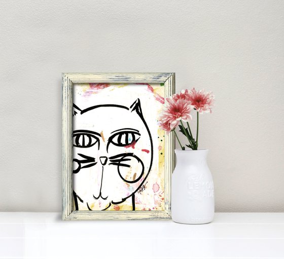 Brushstroke Kitty 2 - Framed Cat Painting by Kathy Morton Stanion