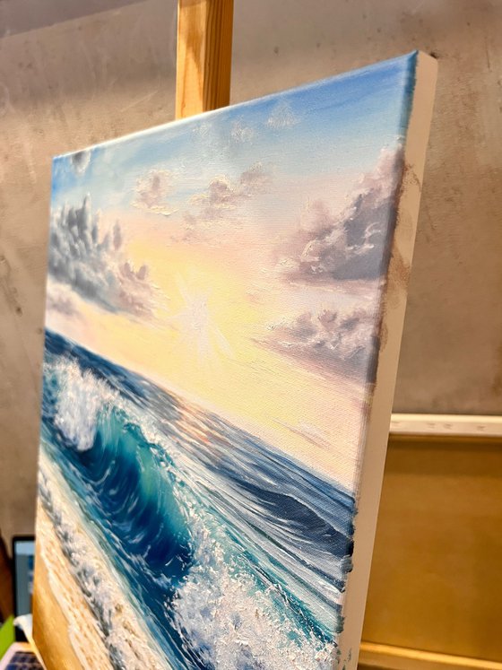 Sea waves and sunset