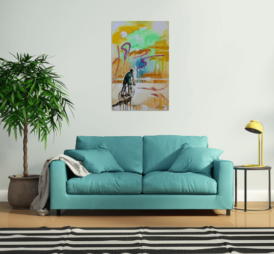 Bright painting - "Bicyclist" - Pop Art - Street Art - Bike - Cyclist - Street - City