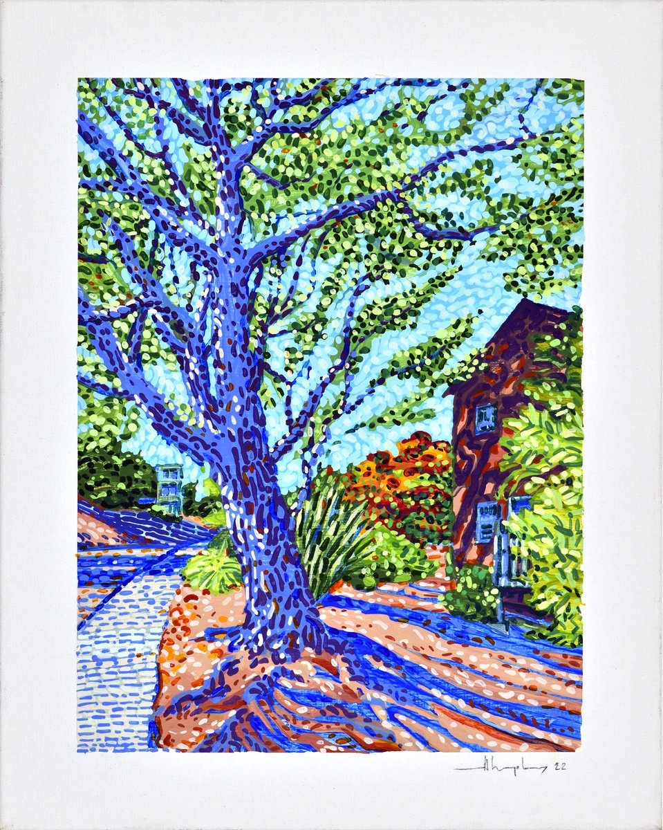 Urban And Pop Landscape Acrylic Painting By Alex Nizovsky, 16 X 20, Marin City Trail, Original Artwork