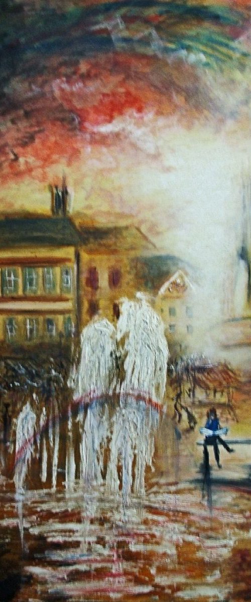 The Market Fountains (Oil on canvas 40x30inch) by Jack Bagley