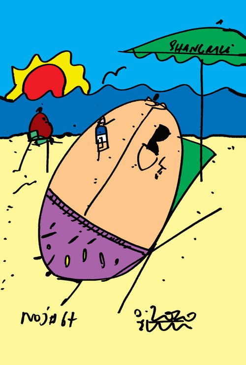 FAT#40 fat man on deckchair on the beach by Mattia Paoli