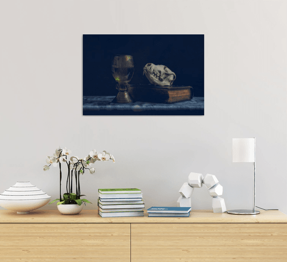 Glass, Book and Skull still life