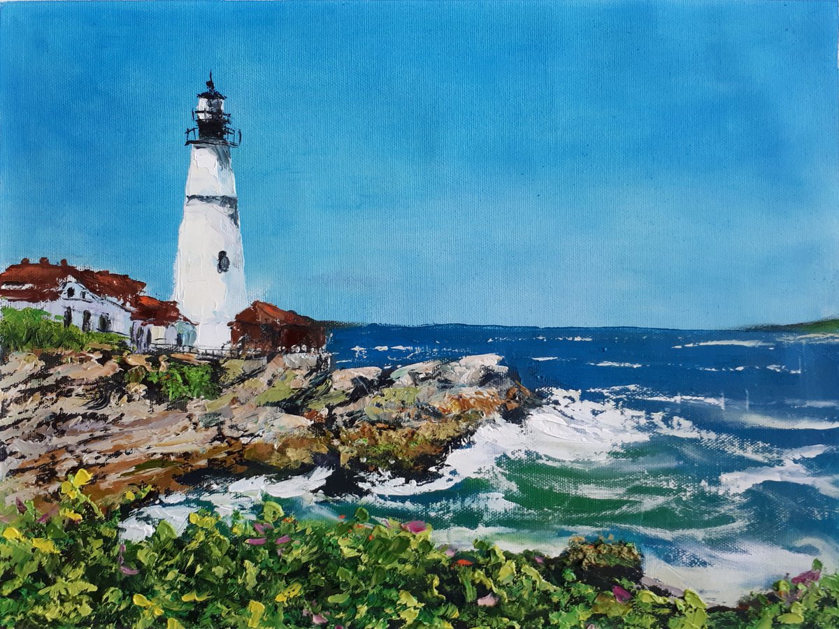 Impressionistic Landscape Oil Painting By Salana Art / Svetlana Samovarova, 16 X 12", Lighthouse, Original Artwork
