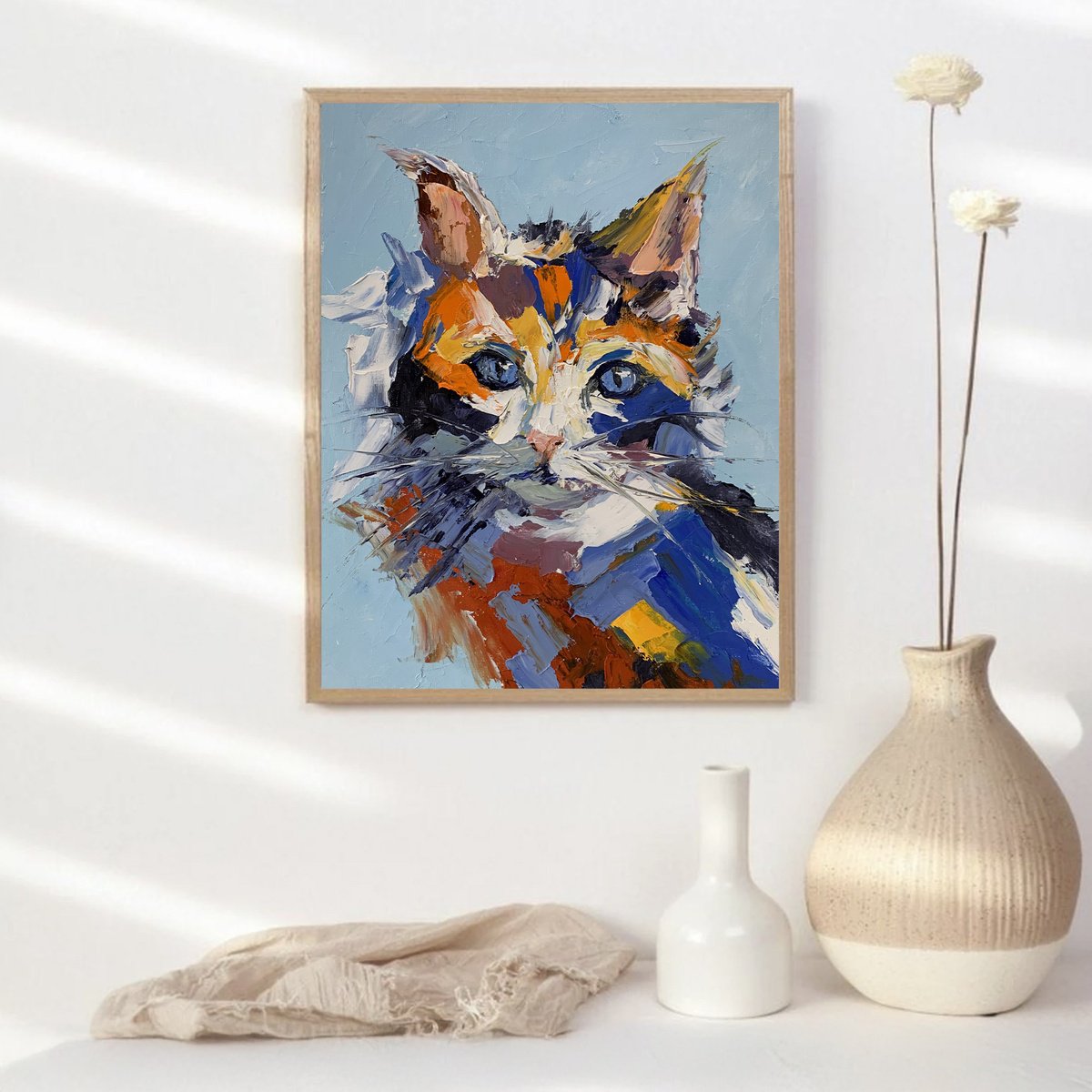 Impressionistic Animal Oil Painting By Vita Schagen, 9 X 12", Colorful Cat Portrait., Original Artwork