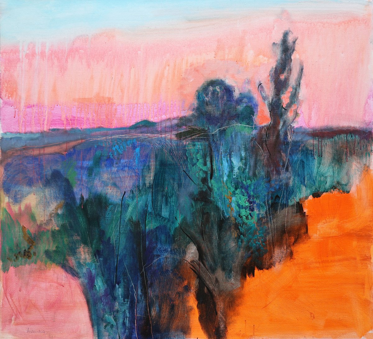 Expressive Oil Painting , Pink And Orange Landscape By Artem Andreichuk, 45 X 41, Artwork For Sale On Artfinder