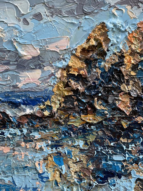 Textured seascape oil painting on canvas